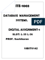 Database Management Systems. Digital Assignment-1: SLOT: L-35 L-36 PROF. Sashikaran