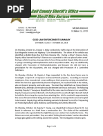 GULF COUNTY SHERIFF'S OFFICE LAW ENFORCEMENT SUMMARY OCTOBER 14, 2019 – OCTOBER 20, 2019