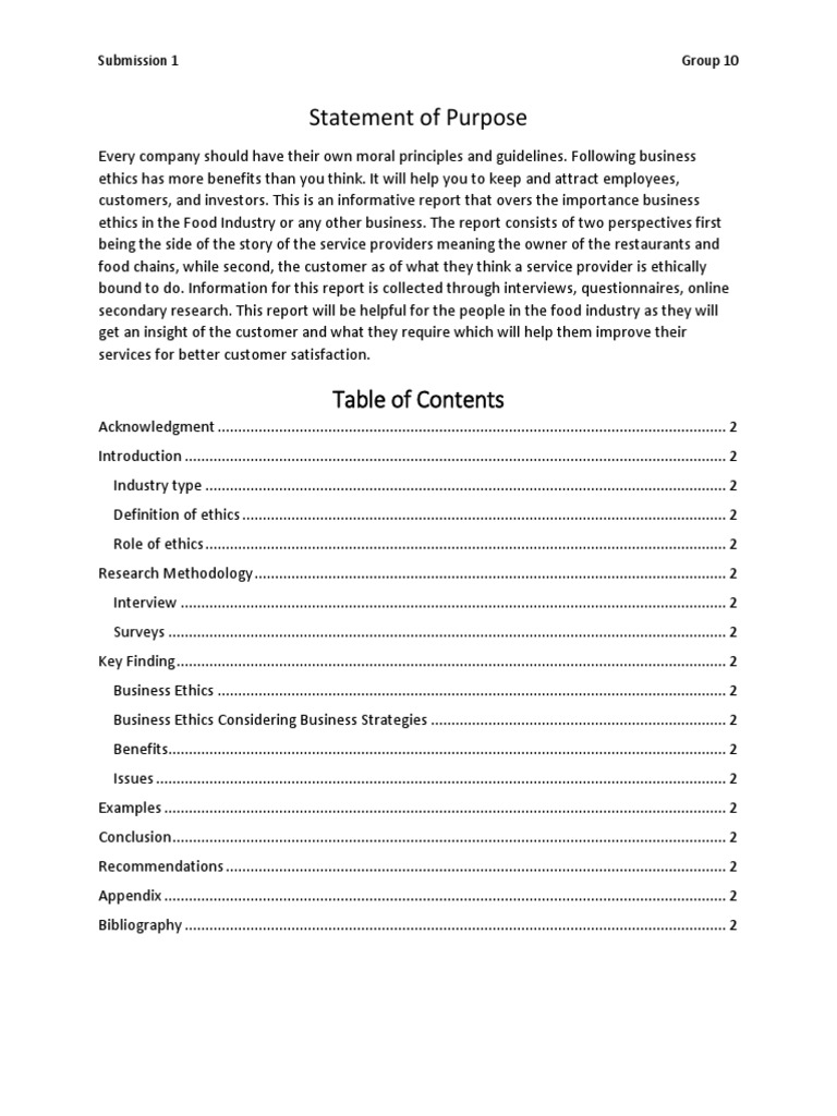 Statement of Purpose Final | PDF | Business Ethics | Strategic Management