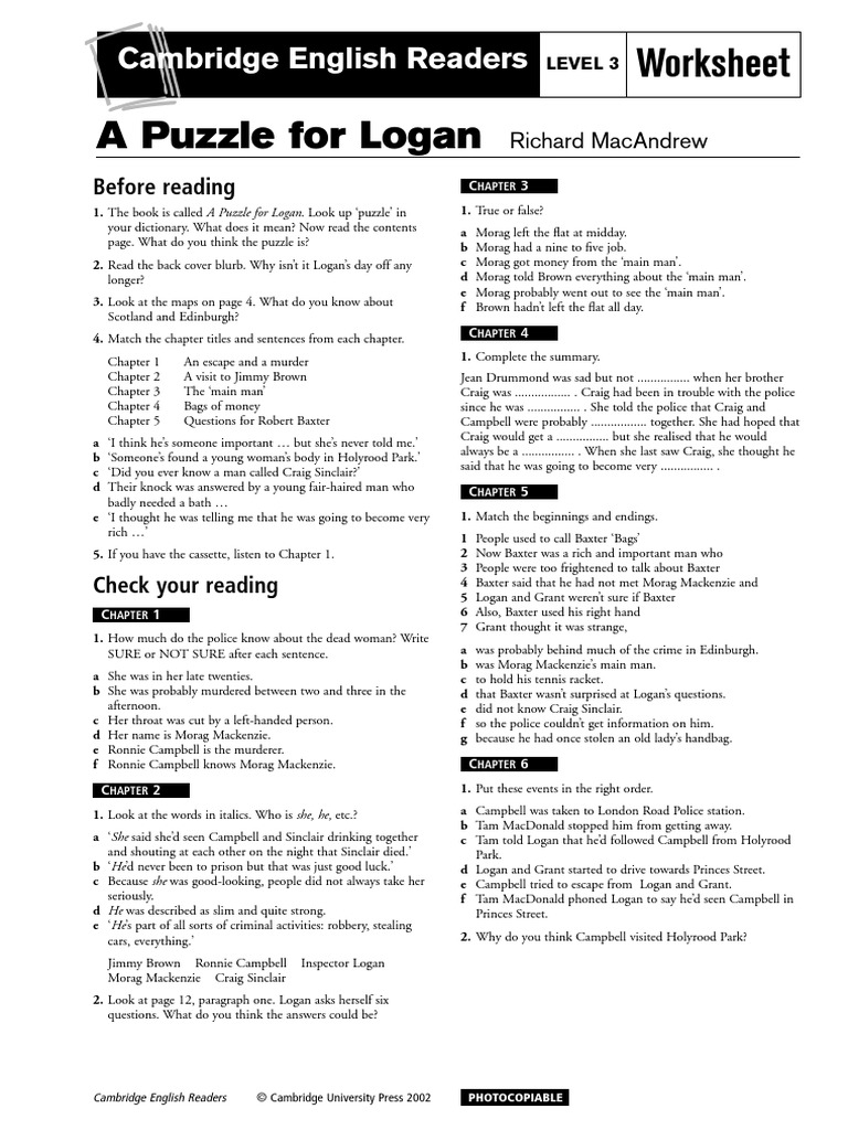 A Puzzle For Logan: Worksheet | PDF