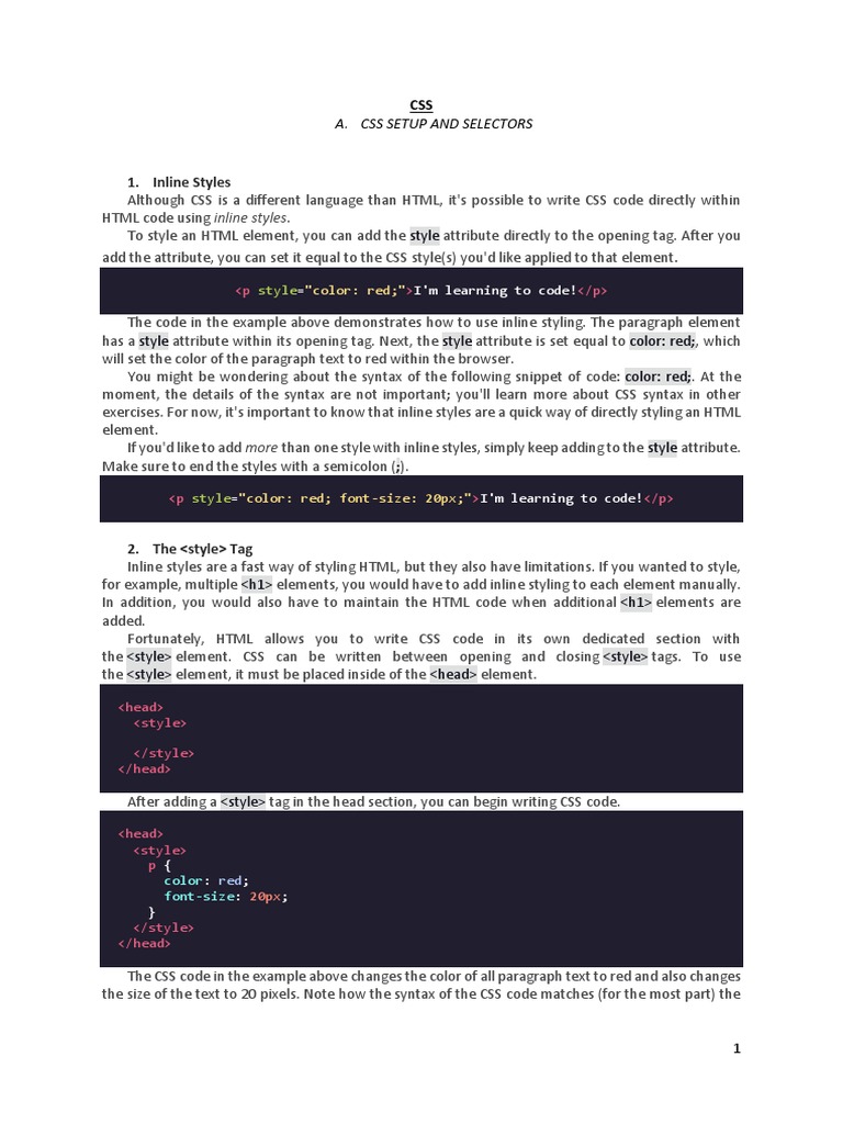 Inline Styles: Style | PDF | Cascading Style Sheets | Html Element