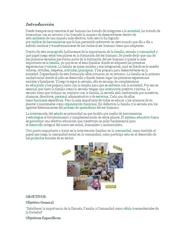 Importancia de Familia, Escuela y Comunidad | PDF | Familia | Sociedad