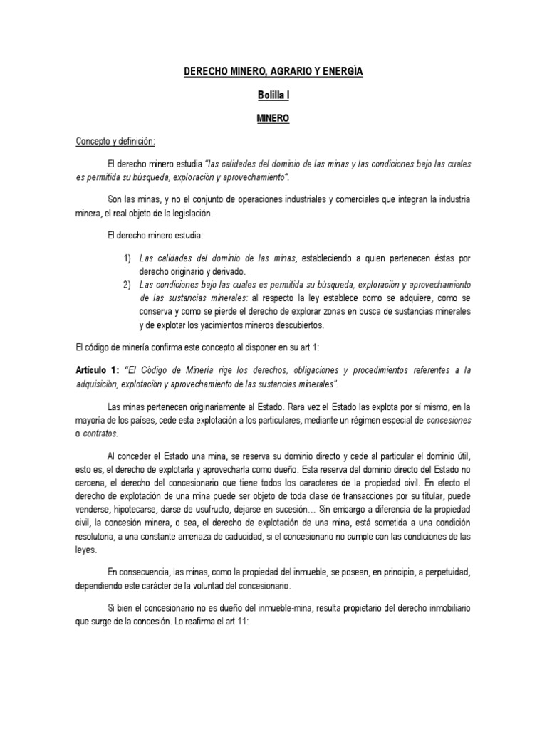 Derecho Minero y su Regulación Ambiental | PDF | Minería | Ley del ...