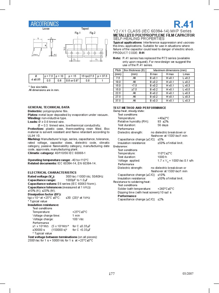 Arcotronics R.41 Capacitor Specifications | PDF | Equipment ...