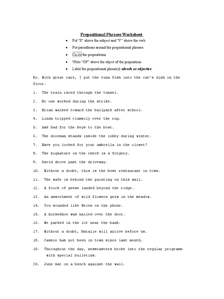 Prepositional Phrases Worksheet doc Preposition And Postposition Verb Free 30 day Trial