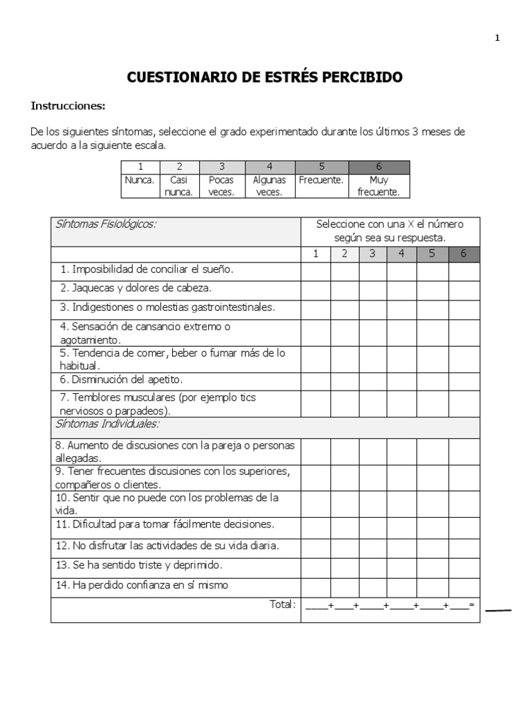 CUESTIONARIO DE ESTRÉS PERCIBIDO.docx | Estrés (biología) | Medicina