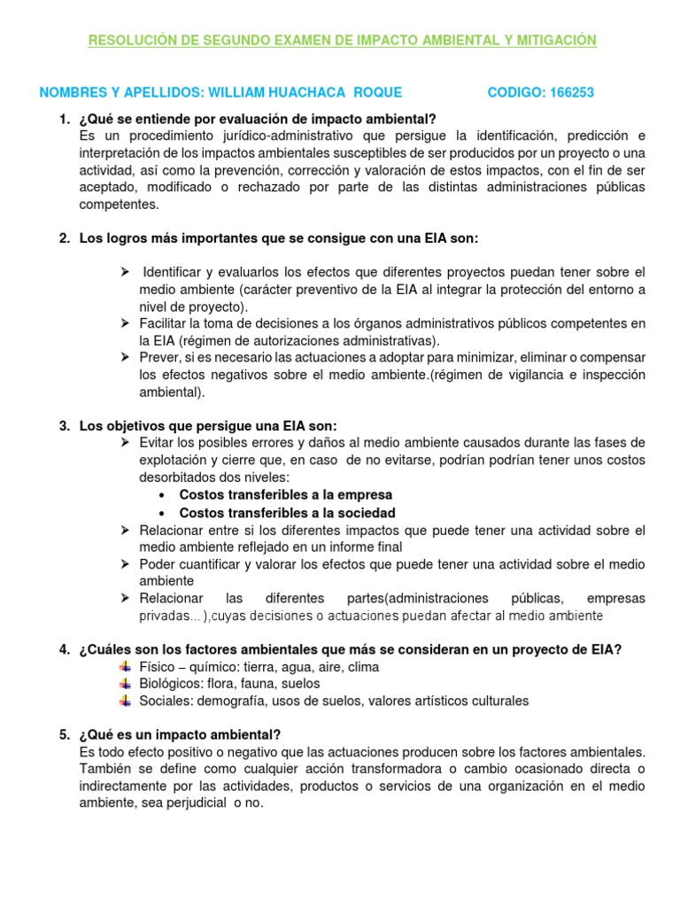Resolucion Del 2º Examen de Impacto Ambiental y Mitigacion | PDF ...