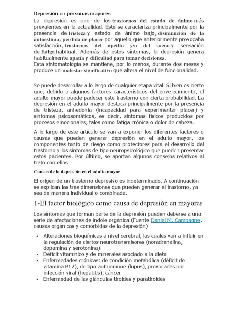 Depresión en Adultos Mayores: Causas y Síntomas | PDF | Trastorno ...