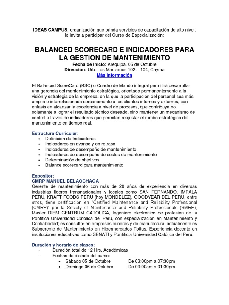 Balanced Scorecard e Indicadores para | PDF | Perú | Business
