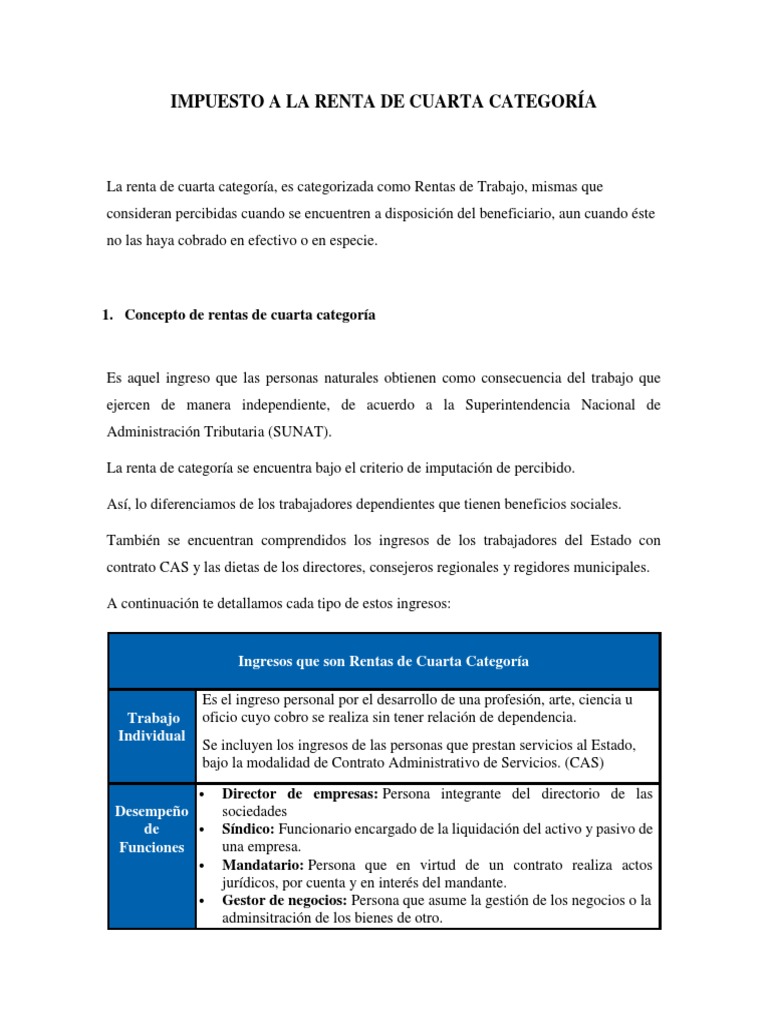 Impuesto A La Renta de Cuarta Categoría | PDF | Impuesto sobre la renta ...