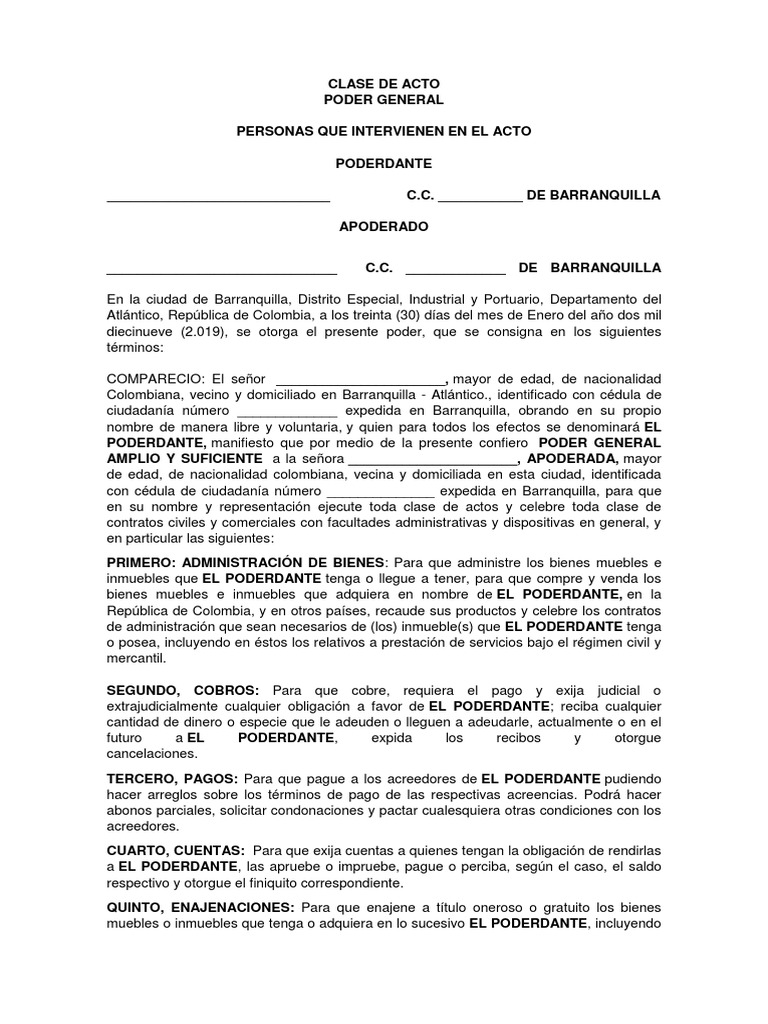 Poder General en Colombia: Definición y Uso | PDF | Pagos | Hipoteca ...