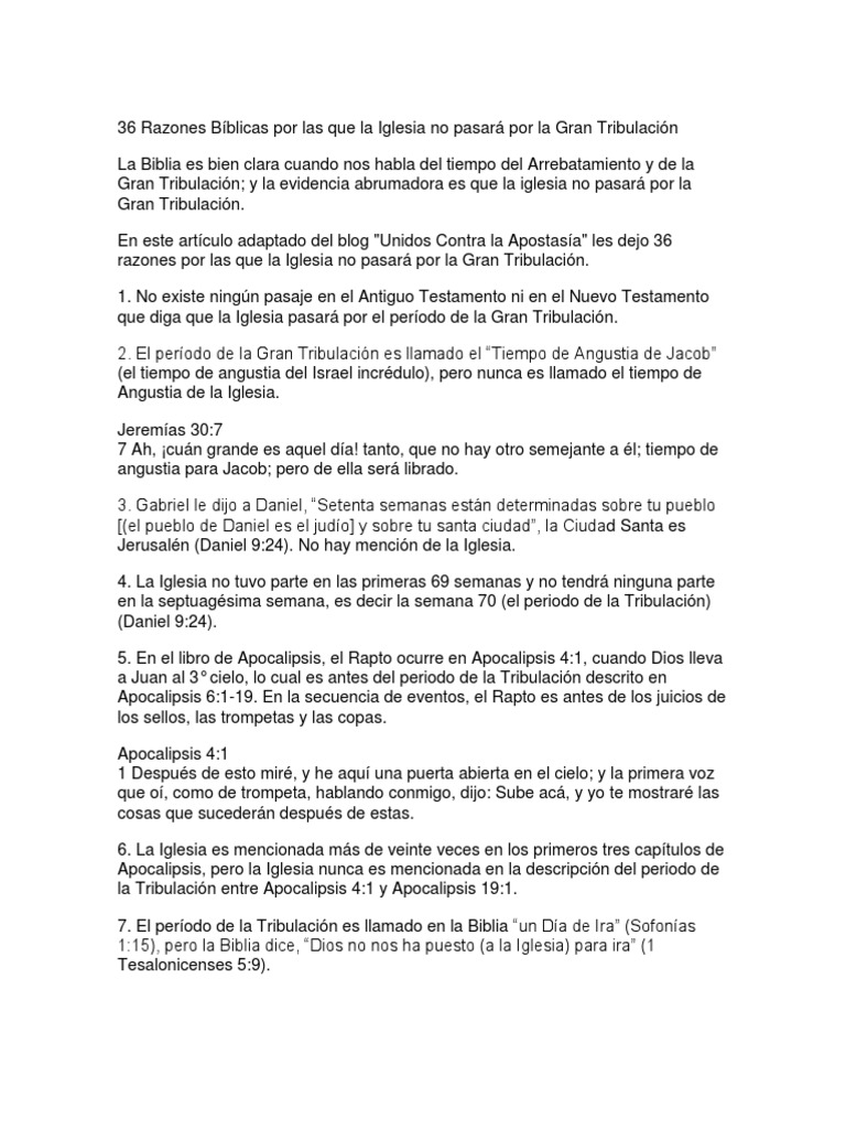 36 Razones Bíblicas Por Las Que La Iglesia No Pasará Por La Gran ...