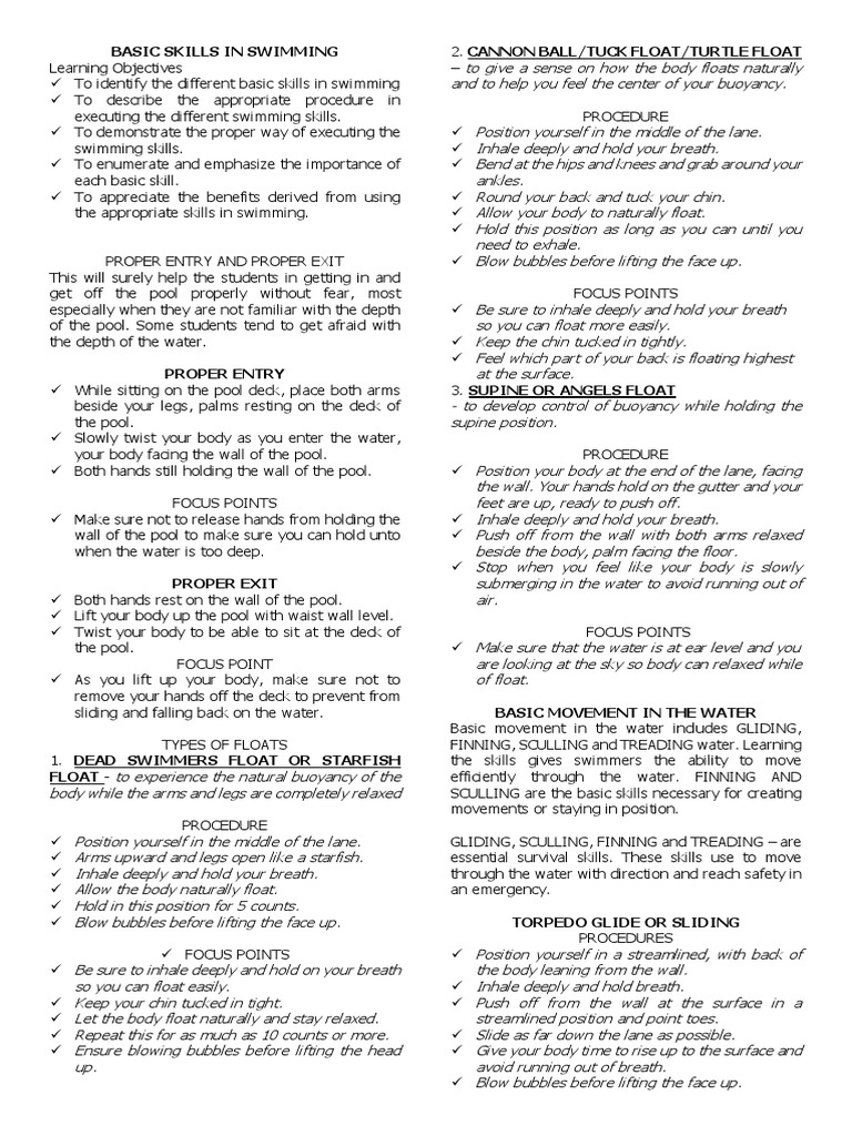 Basic Skills In Swimming Download Free Pdf Buoyancy Sports
