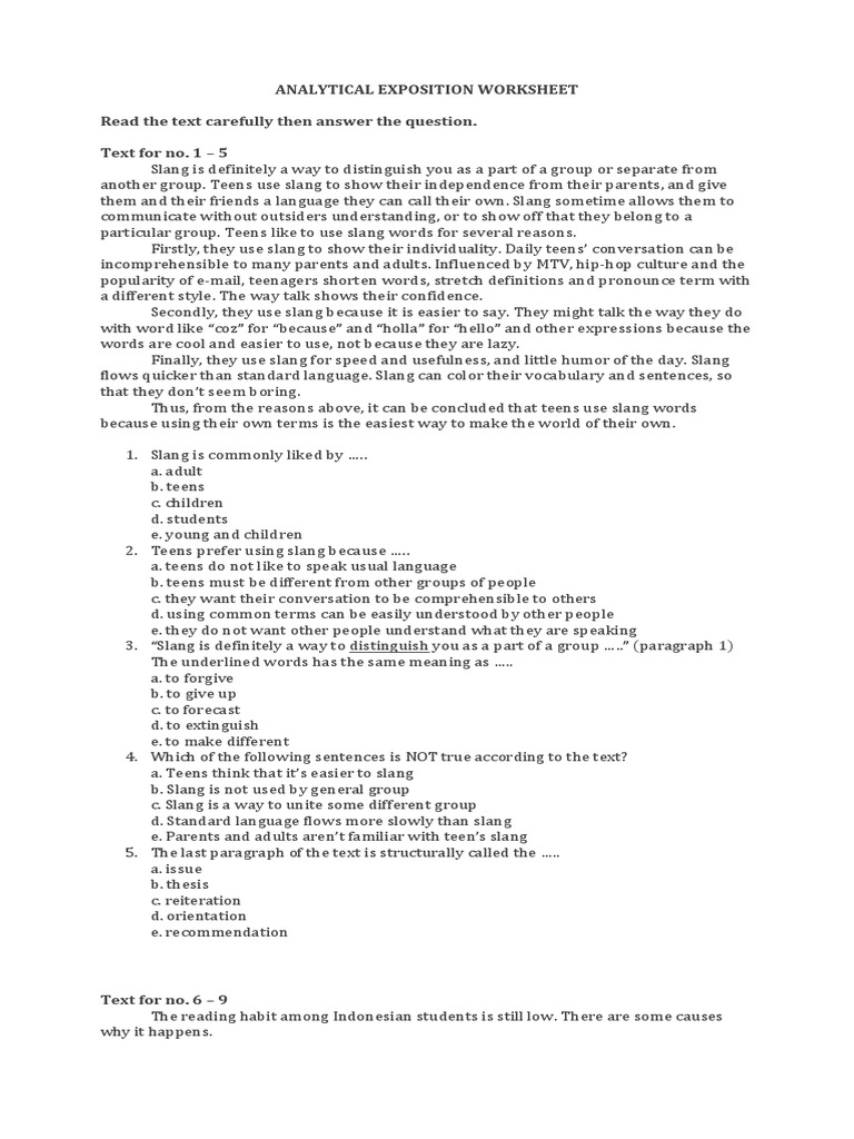 Analytical Exposition Worksheet Guide | PDF | Pest Control | Slang