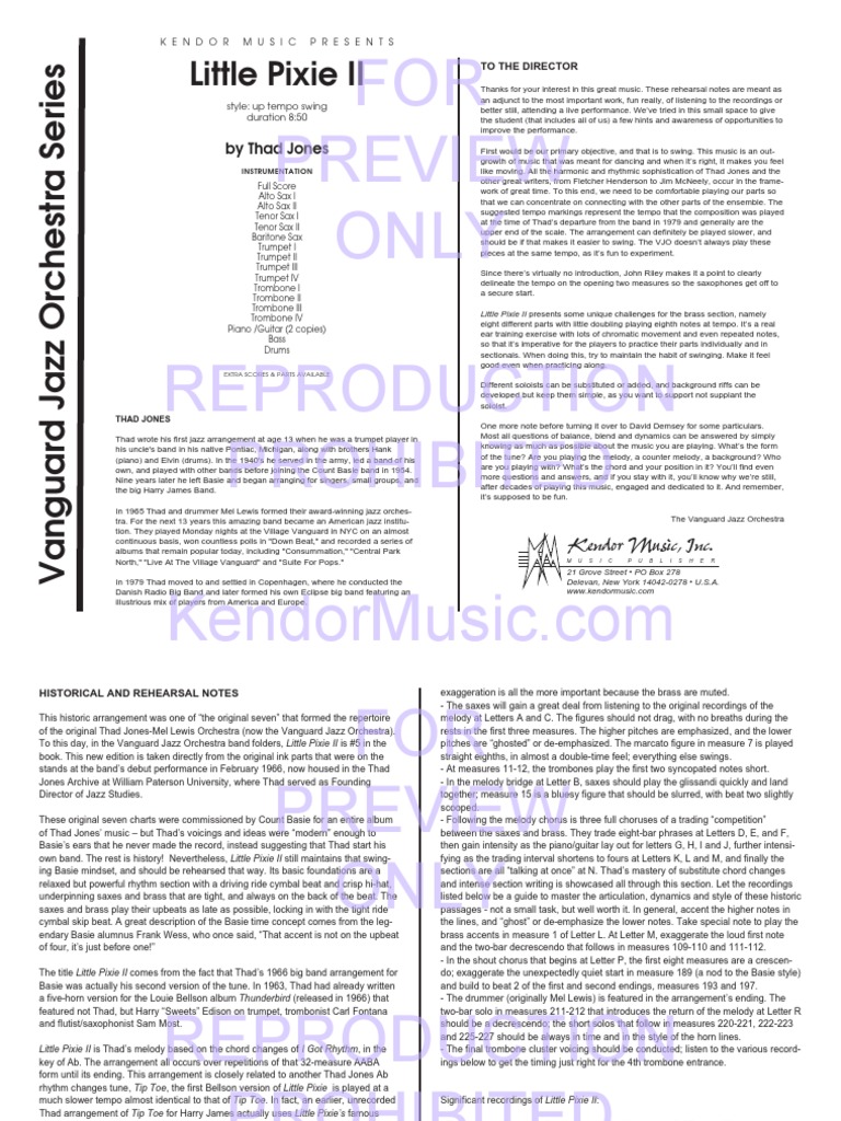 ビッグバンド譜面：Little Pixie II/Thad Jones FOR Preview Only Reproduction Prohibited: Little Pixie II | PDF