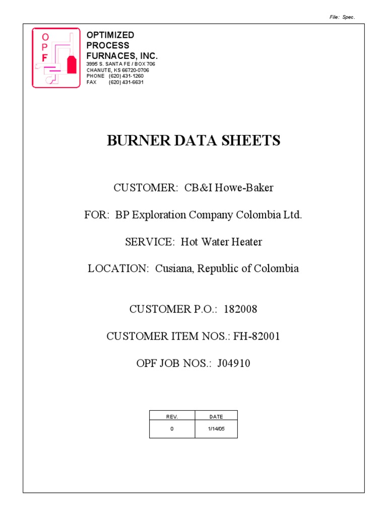 Burner Data Sheet PDF Combustion Furnace