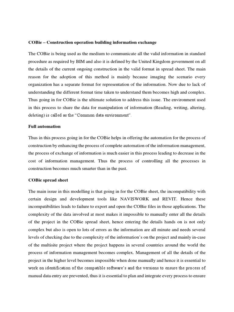 Cobie Construction Operation Building Information Exchange PDF