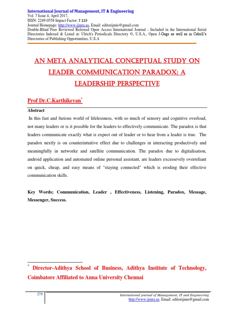 An Meta Analytical Conceptual Study On L PDF | PDF | Leadership | Expert