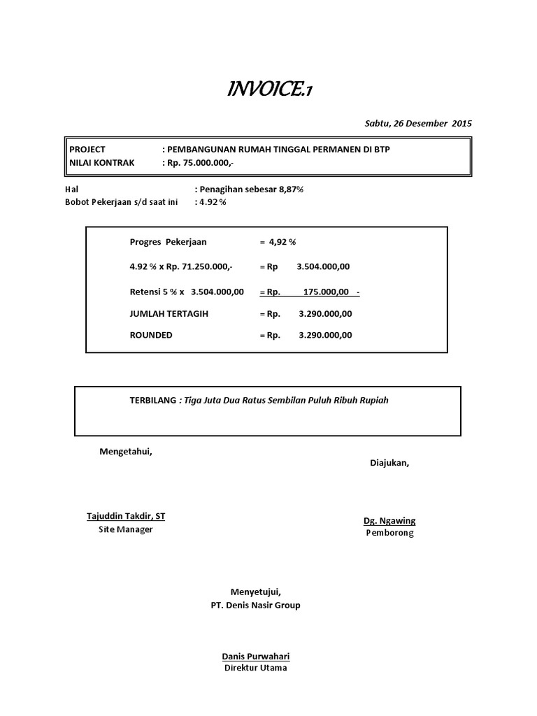 Invoice Penagihan Proyek Rumah Tinggal | PDF