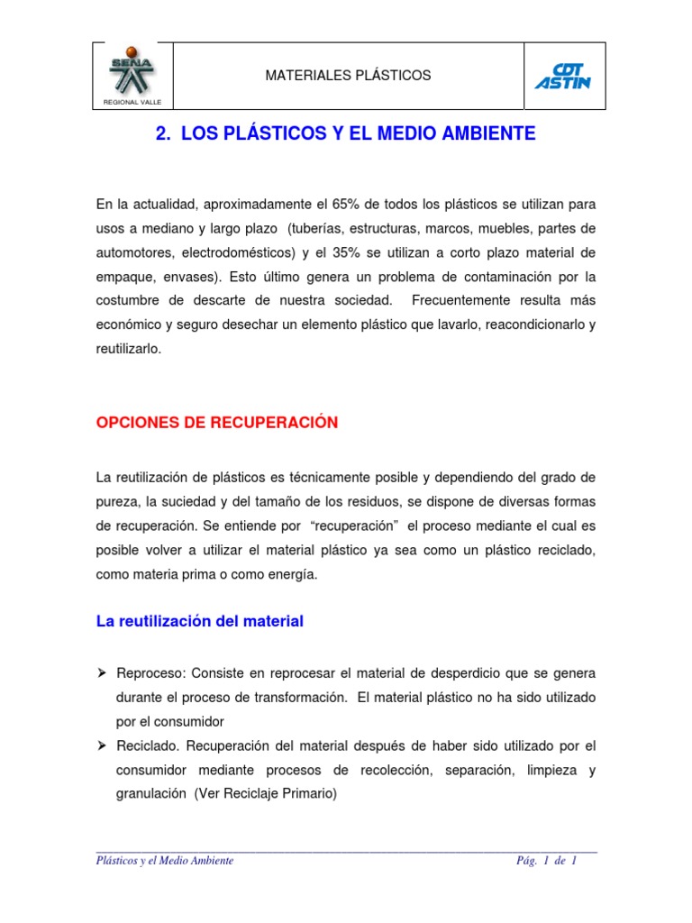 Recuperación y reciclaje de plásticos | PDF | El plastico | Reciclaje