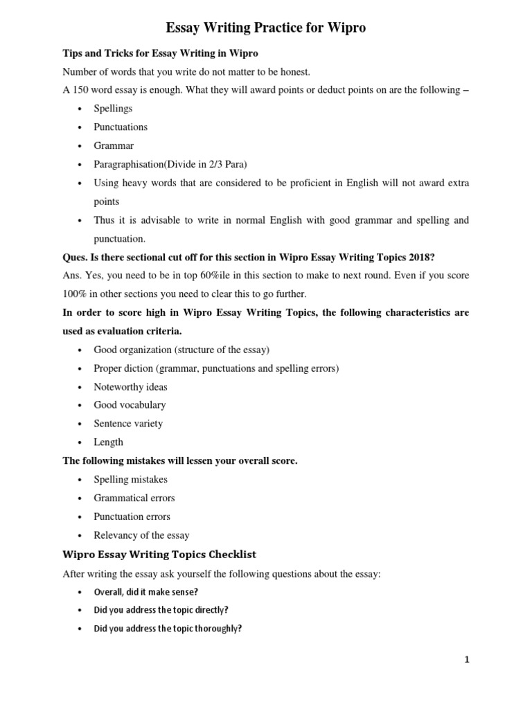 wipro essay writing topics pdf