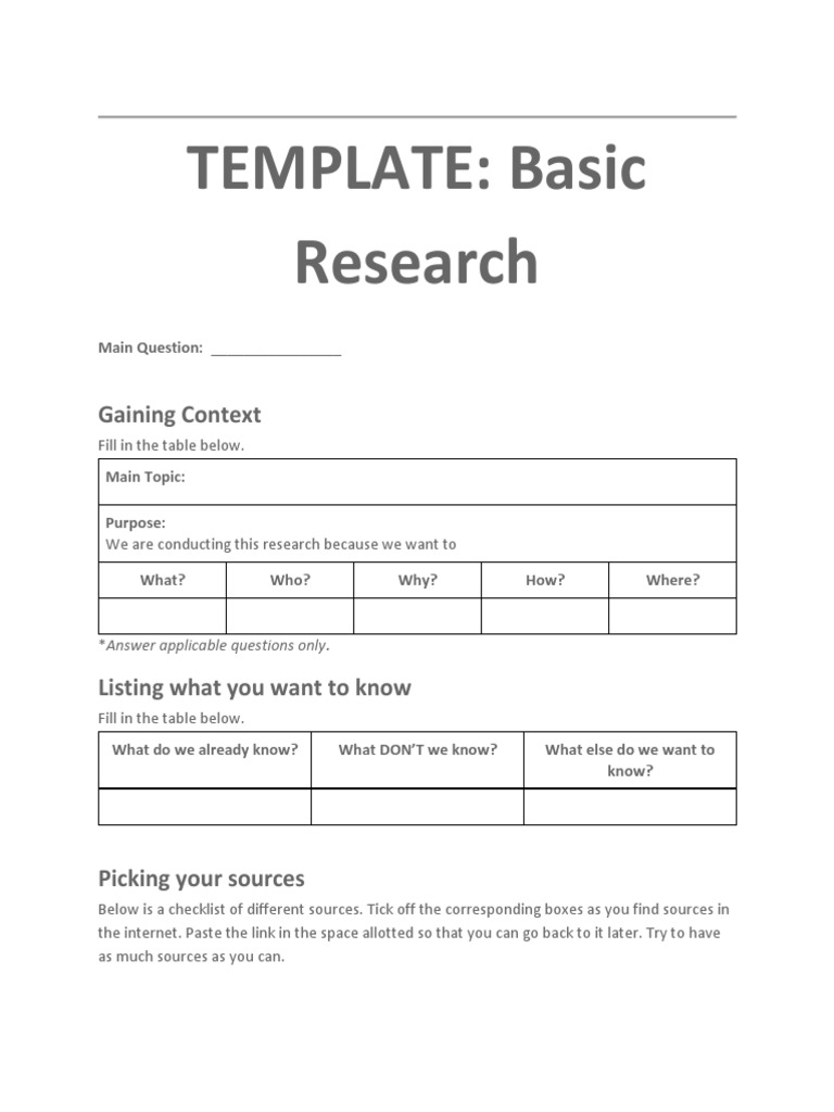 TEMPLATE: Basic Research: Gaining Context | PDF | Self-Improvement ...