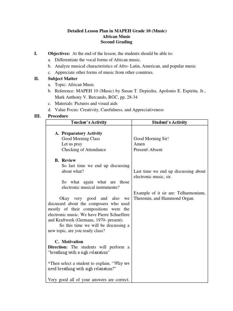 Detailed Lesson Plan in MAPEH Grade 10 | Blues | Performing Arts