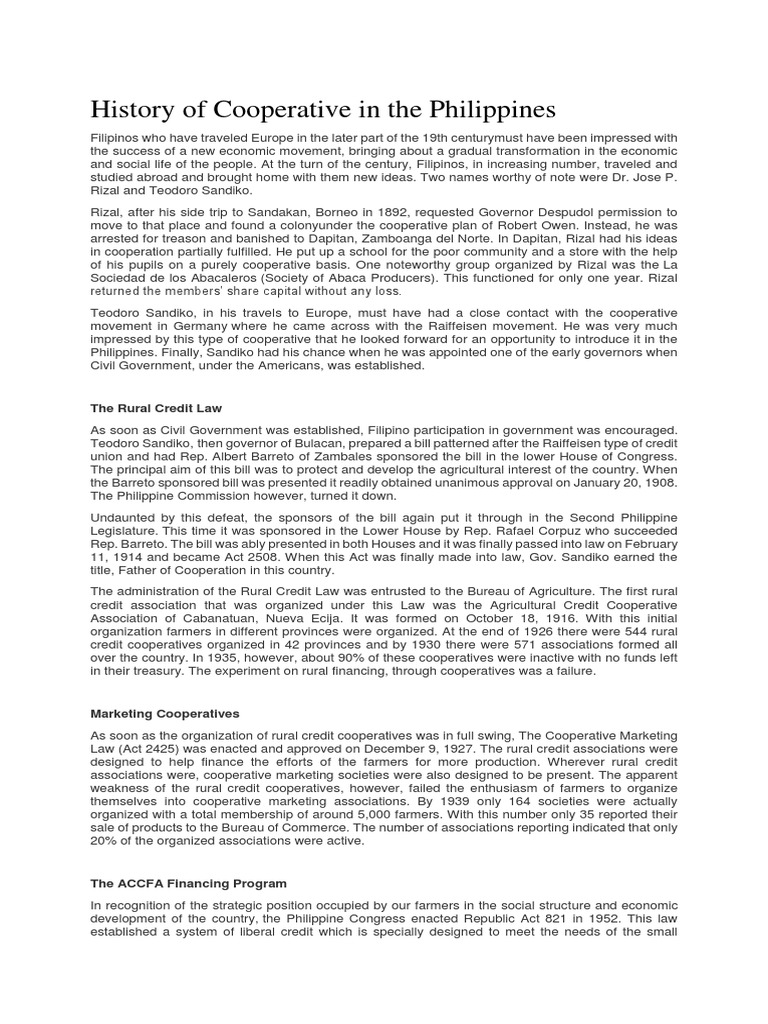 History of Cooperative in The Philippines | PDF | Cooperative | Board ...