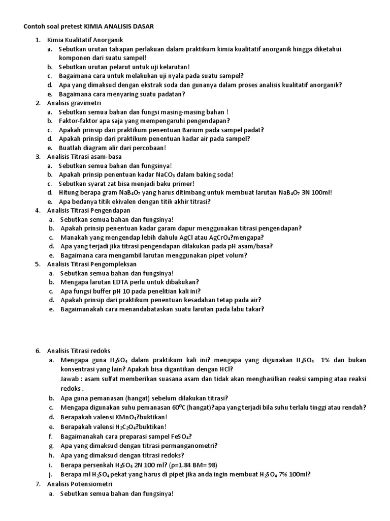 Contoh Soal Pretest Kimia Analisis Dasar Docx