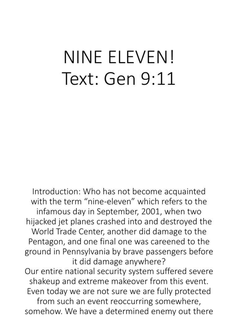 Nine Eleven! Text: Gen 9:11 | PDF