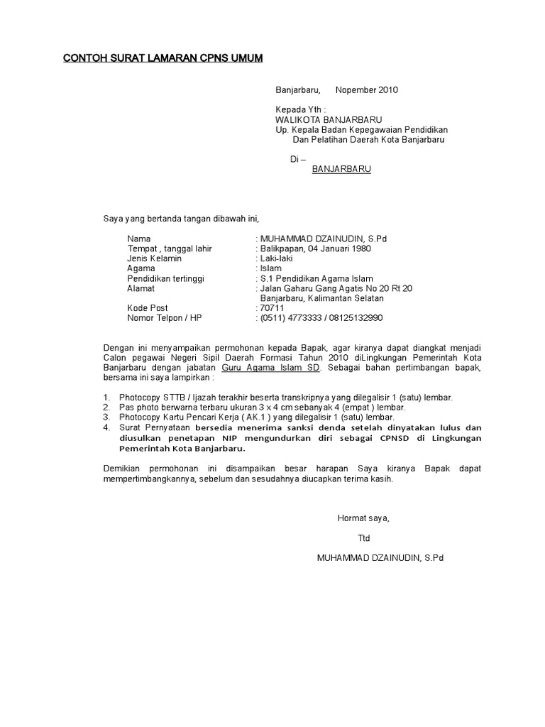 27 Contoh Surat Lamaran Cpns Empat Lawang 2019 Koleksi Letter