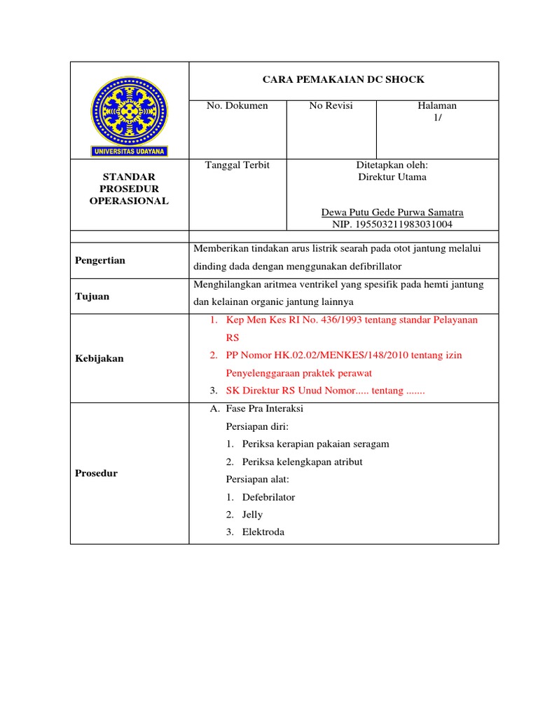Prosedur Penggunaan DC Shock pada Jantung | PDF