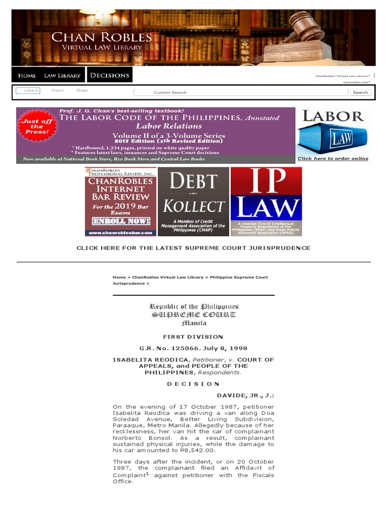 Reodica Vs CA 125066 July 8, 1998 J. Davide, Jr.strong First