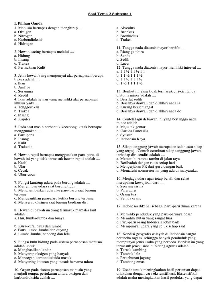 Soal Tema 2 Subtema 1 Pdf