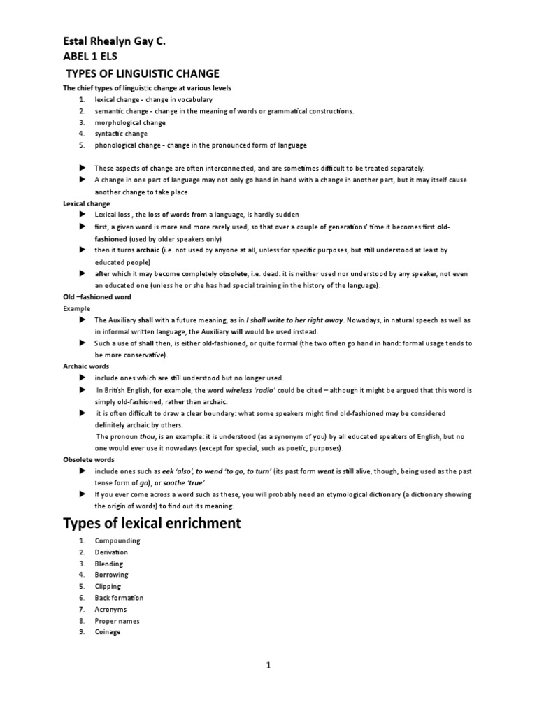 Types of Linguistic Change Explained | PDF | Morphology (Linguistics ...