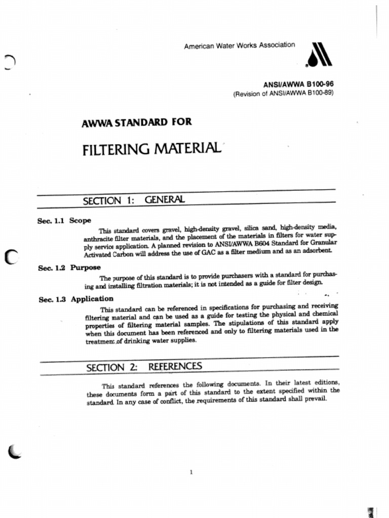 Filtering Material Requirements An Analysis of AWWA Standard ANSI/AWWA