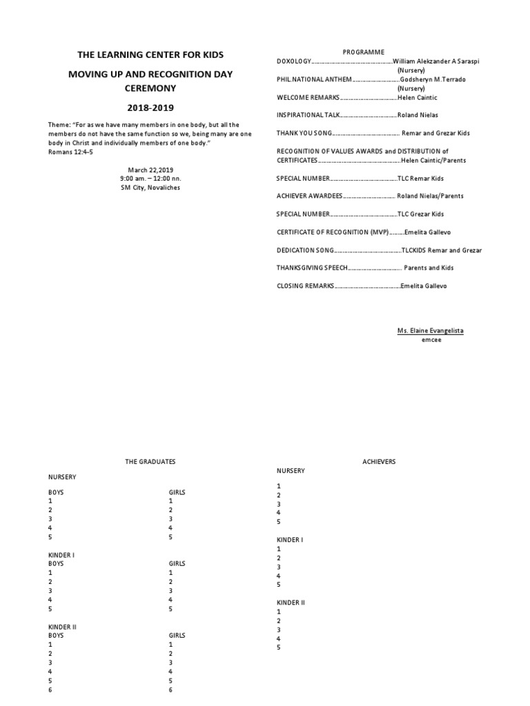 The Learning Center For Kids Moving Up and Recognition Day Ceremony ...