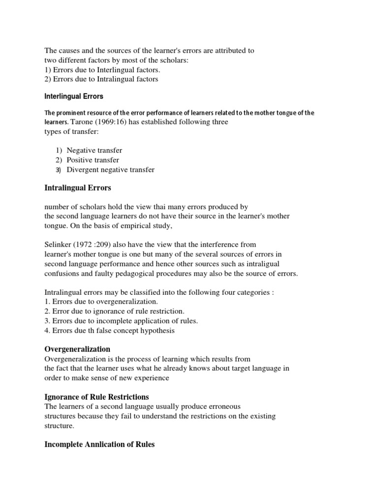Intralingual Errors in Language Learning | PDF | Second Language | Learning
