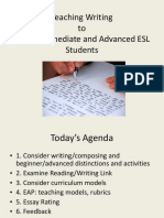 Teaching Writing to High Intermediate and Advanced ESL Students