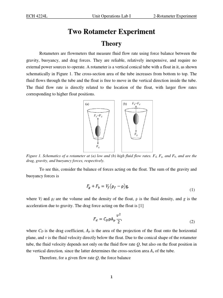 Two Rotameter Experiment: Theory | Download Free PDF | Buoyancy | Flow ...
