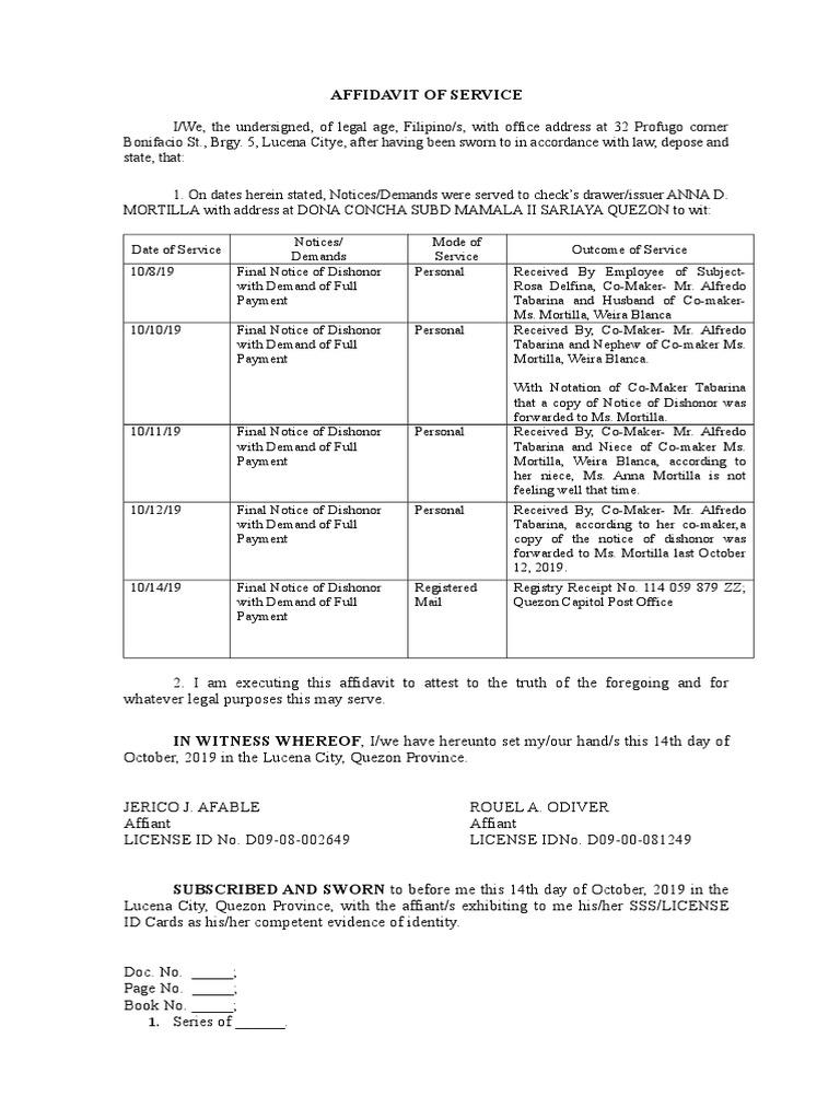 Affidavit of Service Template | PDF | Affidavit | Government