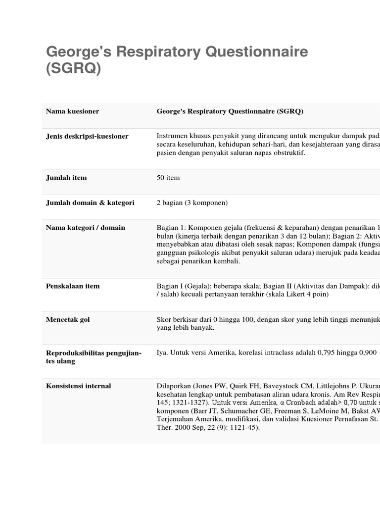 Kuesioner Pernafasan St. George (SGRQ) | PDF | Kesehatan Holistik ...