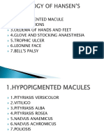 1.hypopigmented Macule 2.raised Lesions 3.oedema of Hands and Feet 4.glove and Stocking Anaesthesia 5.trophic Ulcer 6.leonine Face 7.Bell'S Palsy