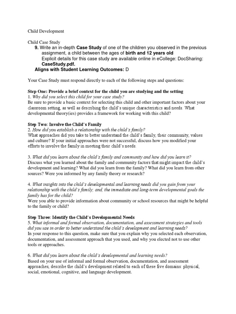 Child Case Study  PDF  Case Study  Action (Philosophy)