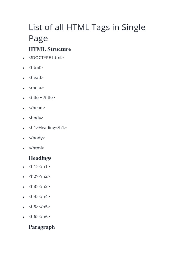 List of All HTML Tags in Single Page | PDF | Html Element | Html