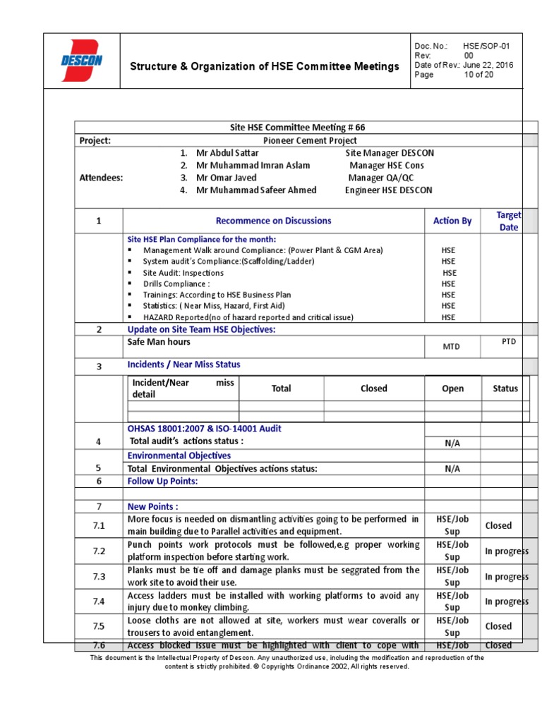 Structure & Organization of HSE Committee Meetings | PDF | Business