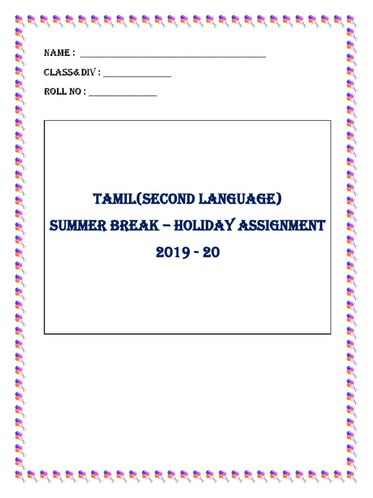 Tamil (Second Language) Summer Break Holiday Assignment 2019 20 PDF