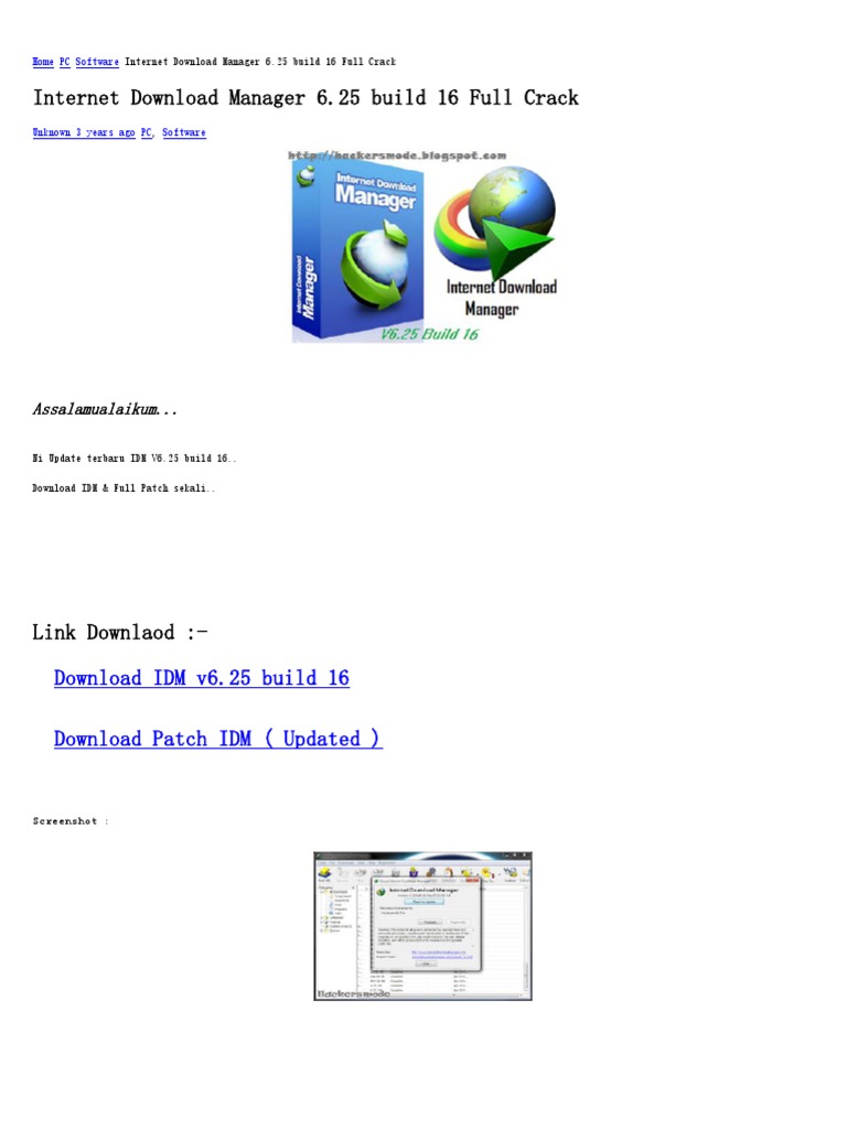 Internet Download Manager 6.25 Build 16 Full Crack: Assalamualaikum.. | Pdf