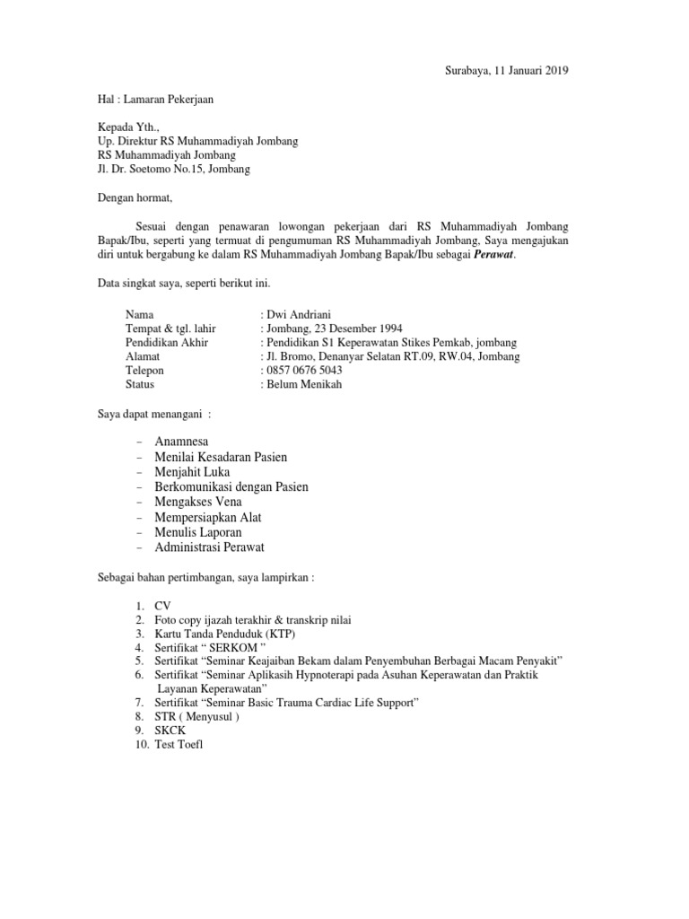 Surat Lamaran Rs Muhammadiyah Jombang