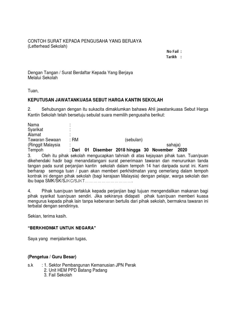 Surat Kpd Yang Berjaya Dan Tidak Berjaya Pdf